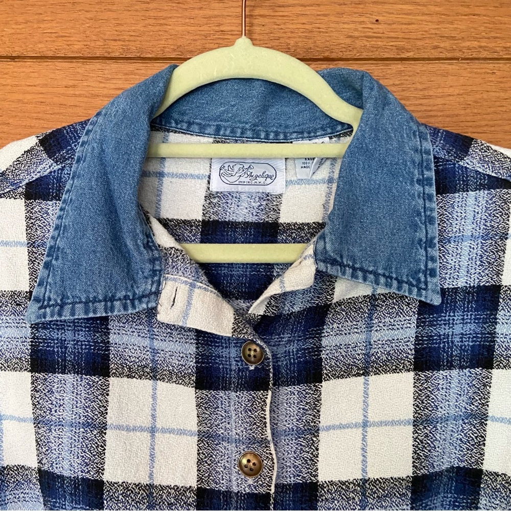 Vintage 90s Angelique button front plaid crop top - Picture 3 of 6